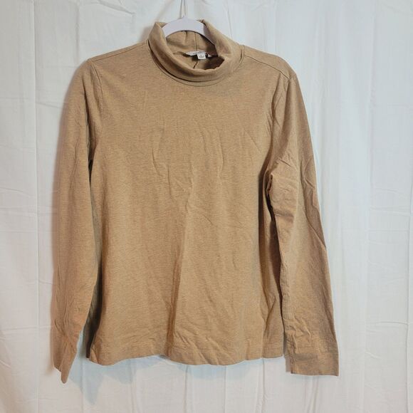 LL Bean Set of 2 Cotton Turtleneck Shirts Tan Gray Basic Casual Womens Sz Large - Picture 2 of 13